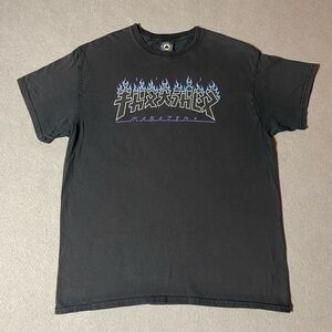 Thrasher Magazine Blue Flame Logo T-Shirt Men’s Large Black Skater
